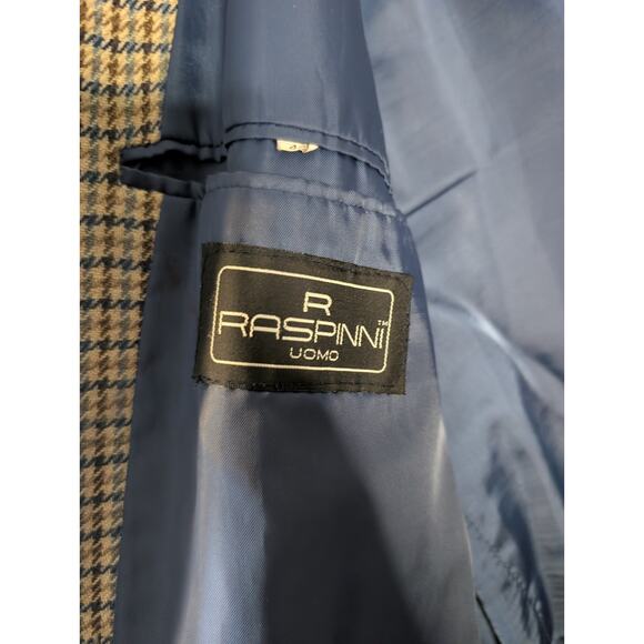 Raspinni uomo Houndstooth Plaid 6 Button 46L Wool Blazer Brown/Blue - Picture 10 of 15